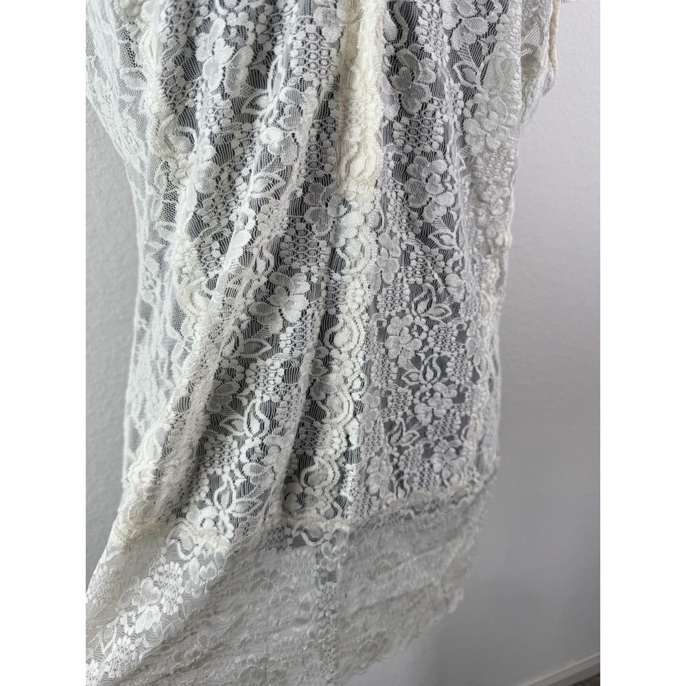 CAbi Lace Top Tunic Stretch Women's L Ivory Sheer Cap Sleeve Y2K Romantic NWT - Picture 2 of 8